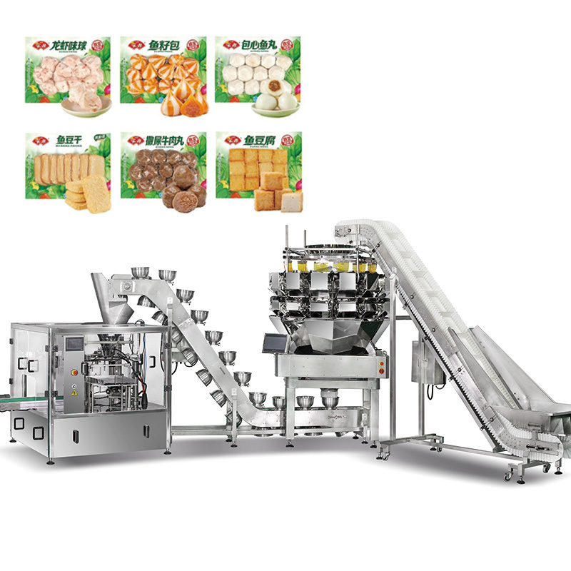 Food Grade Automatic Vacuum Frozen Food Packing Machine with Multihead Weigher and 5-50 Bag/min Speed