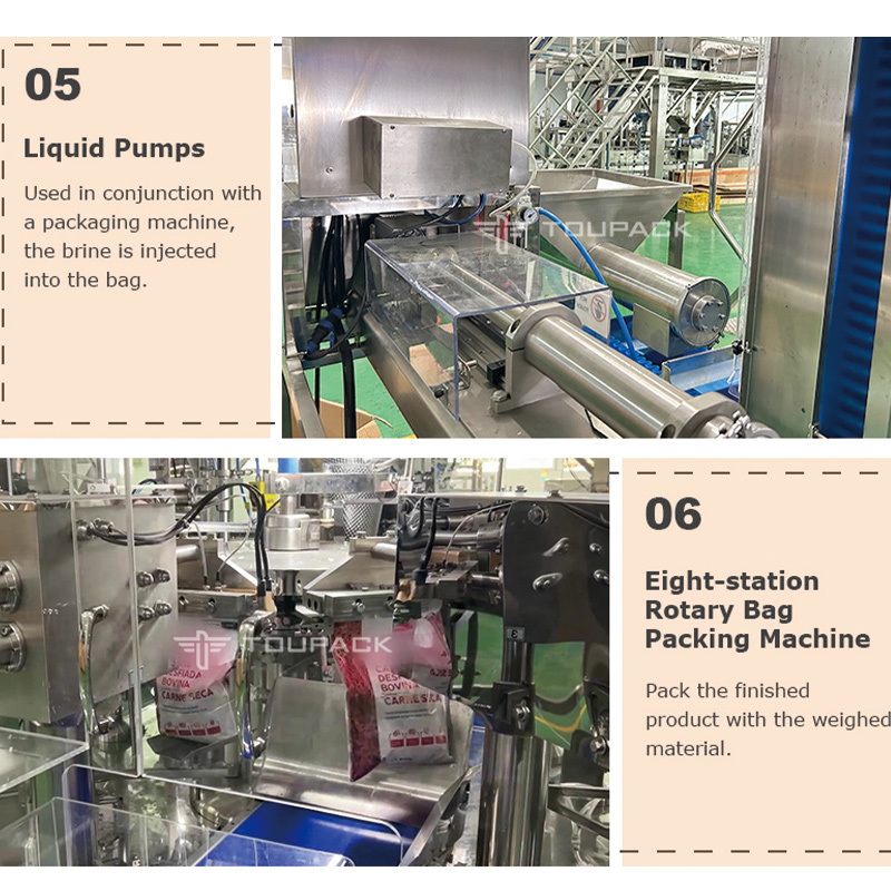 Свежая еда Мясо пирожные поднос упаковочная машина Многоголовый взвешивающий кальмар Креветка моллюска Абалоне Zipper Bag Автоматическая упаковочная машина